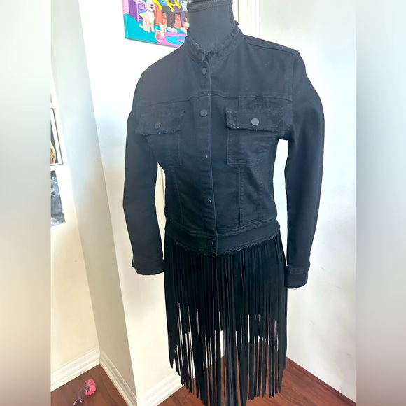 THEPERFEXT denim/leather fringe jacket - Picture 2 of 7